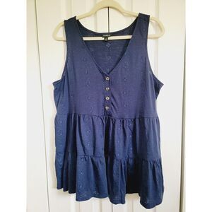 Torrid 2 Top Navy Blue‎ Sleeveless Babydoll Eyelet 2X Part Button